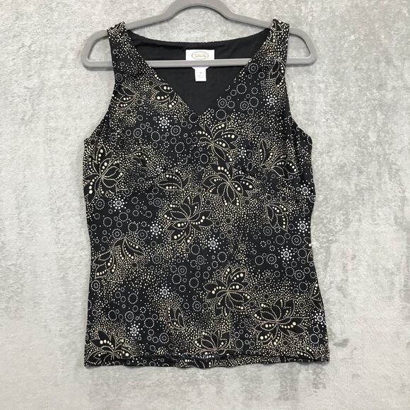 Talbots Pure Silk Classic Shell Black & Gold Floral Size 10 Lined Career Work - Picture 1 of 5